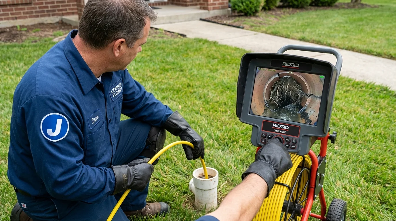 Sewer camera inspection being performed by Johns Plumbing LLC in Greensboro