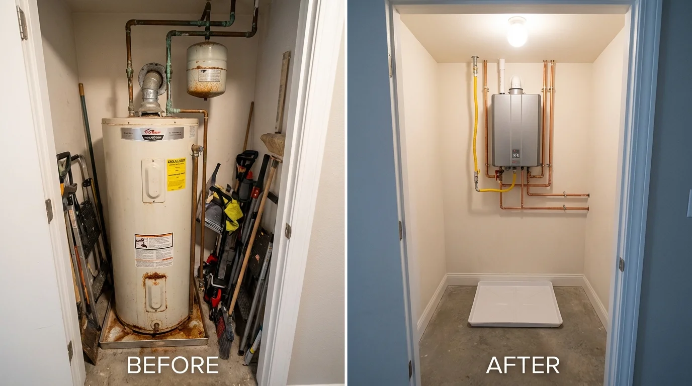 Tank water heater versus wall-mounted tankless unit comparison for Greensboro, AL homeowners