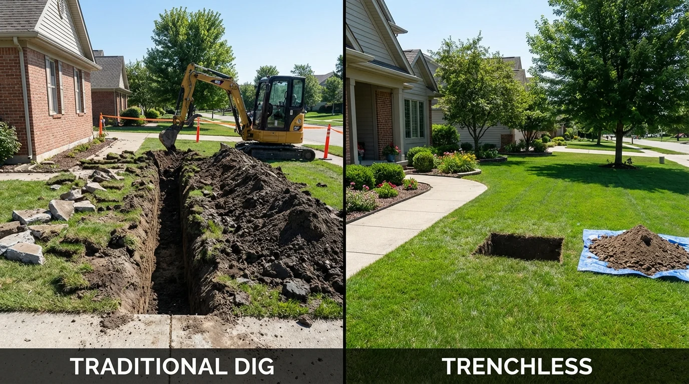 Trenchless sewer repair with minimal yard damage versus traditional excavation in Greensboro, AL
